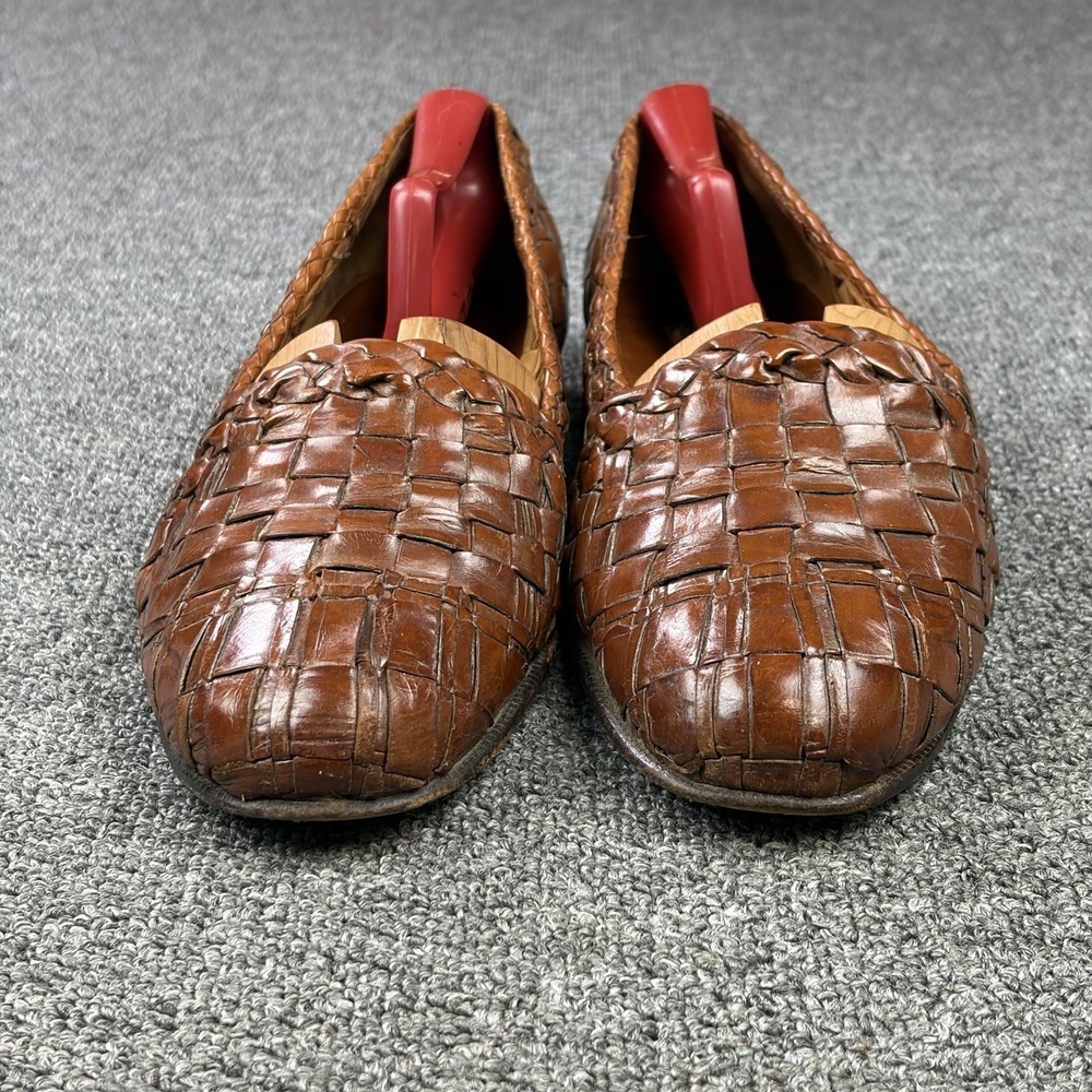 Moreschi Brown Woven Leather Loafers Mens 8.5 Handmade‎ Italian Slip On Dress - Picture 3 of 10